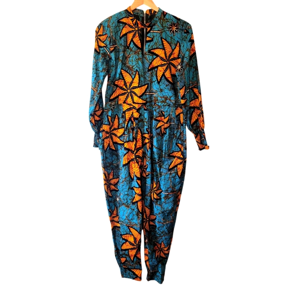 ACE KOUTURE Floral Print Jumpsuit in Blue and Orange